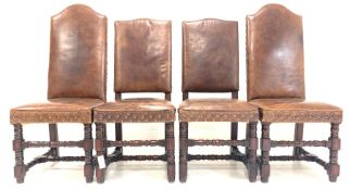 Set four (2+2) 18th century design oak high back dining chairs