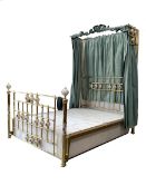 Victorian style brass 4� 6� double half tester bed with porcelain finials