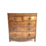 Victorian mahogany bow front chest fitted with two short and three long graduated drawers