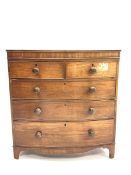 Victorian mahogany bow front chest fitted with two short and three long graduated drawers