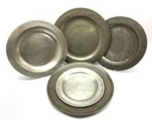 Five 18th/ 19th century pewter chargers and plates