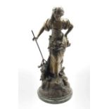 19th century patinated spelter figure of a lady collecting Grapes