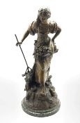 19th century patinated spelter figure of a lady collecting Grapes