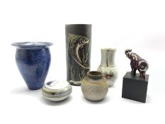 Mark Smith stoneware vase with speckled blue glaze H15cm