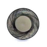 John Dunn (b1944): large circular iridescent glazed bowl with painted foliate border