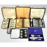 Five cased sets of cutlery to include a set of six teaspoons by Josiah Williams & Co