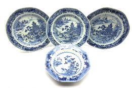 Set of three Chinese porcelain blue and white Export ware plates