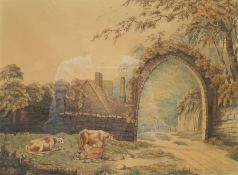 Robert Ravald (English 1782-?): Milking Cows beside Medieval Ruins