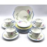 1930's Shelley Regent shaped part tea set decorated in the Crocus pattern