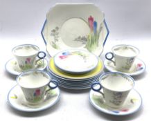 1930's Shelley Regent shaped part tea set decorated in the Crocus pattern