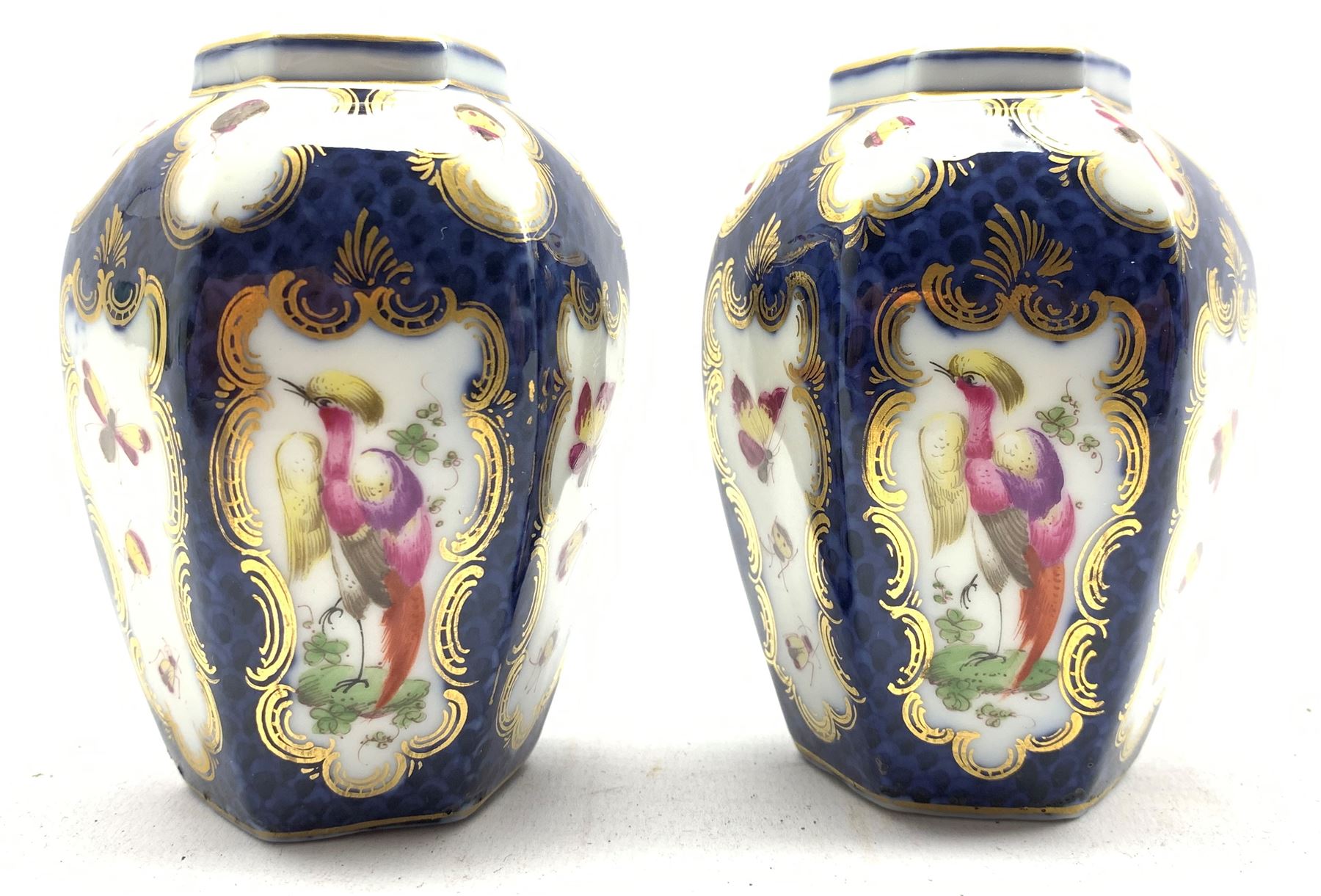 Pair of Paris porcelain hexagonal vases