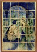 A set of frames tiles decorated with an Art Deco courting scene