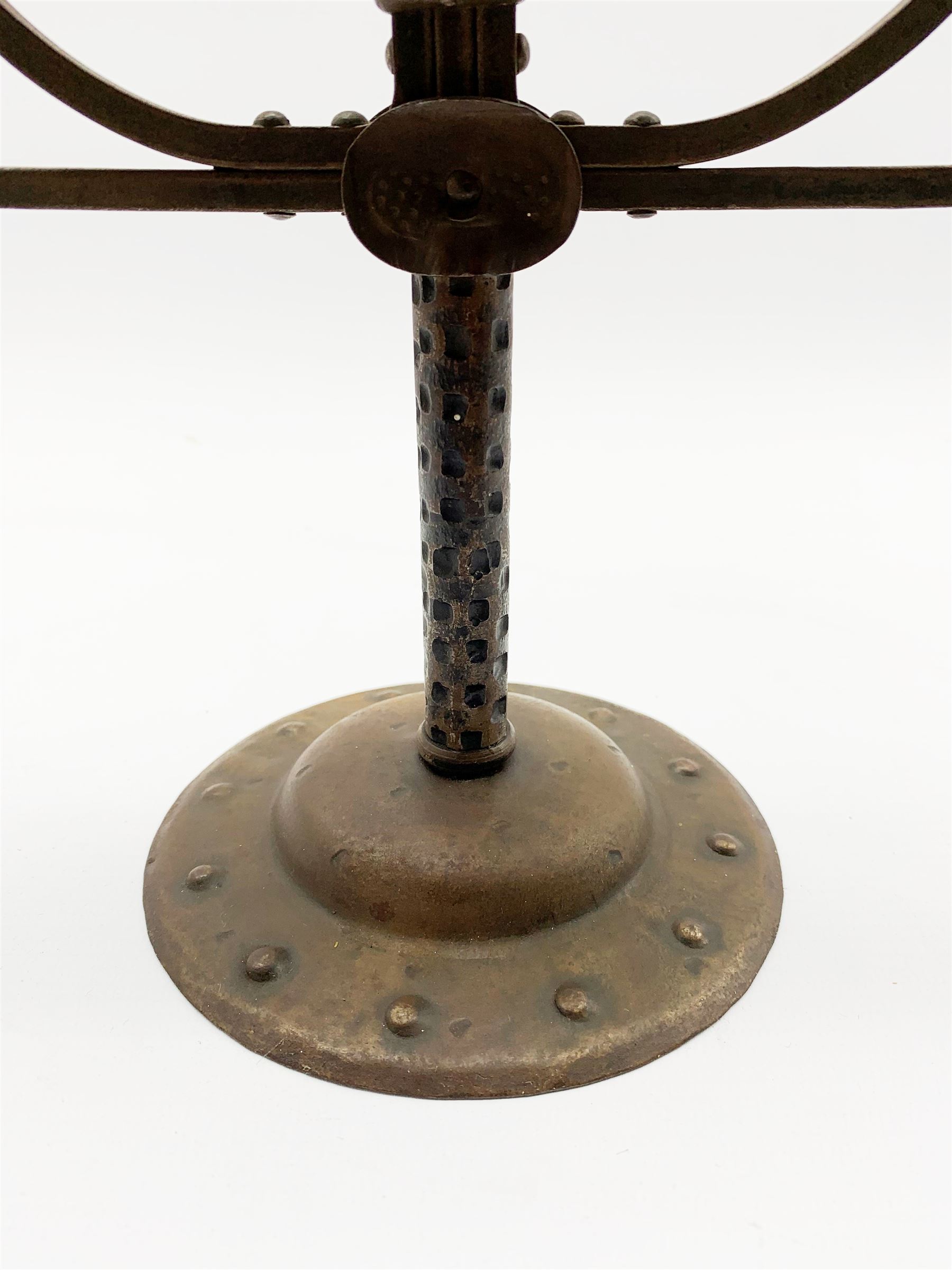 Early 20th century Jugendstil Goberg forged steel five light candelabrum on circular riveted base - Image 3 of 4