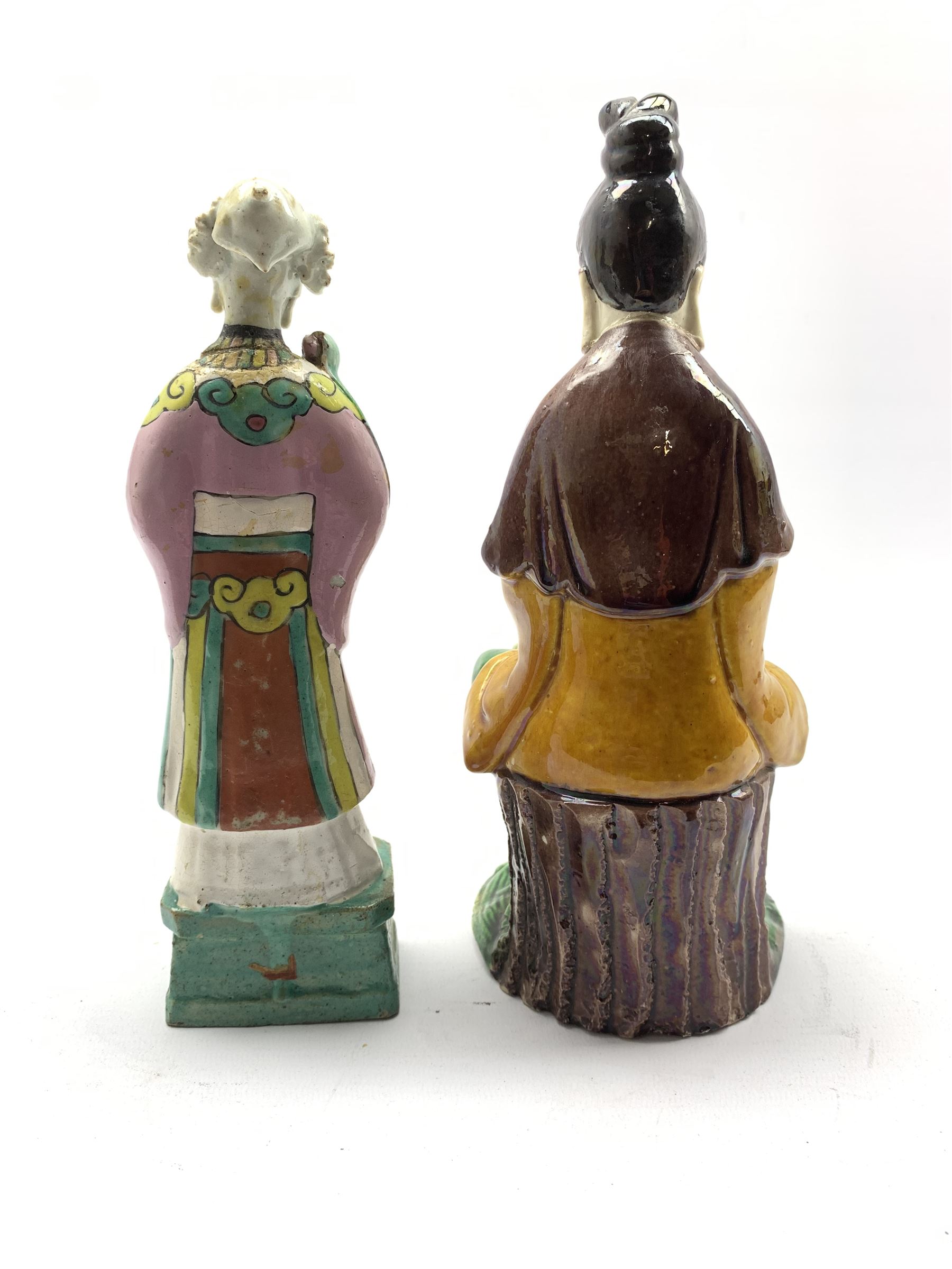 Chinese Sancai glazed figure depicting Guanyin H24.5cm together with a Chinese Famille-Rose figure o - Image 2 of 5