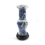 20th century Chinese blue and white vase decorated with figures on stand
