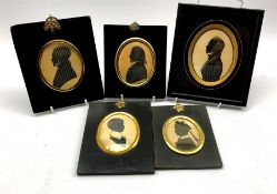 Five 19th century oval silhouette portraits