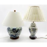 Ralph Lauren porcelain table lamp decorated in blue and white with Chinoiserie design