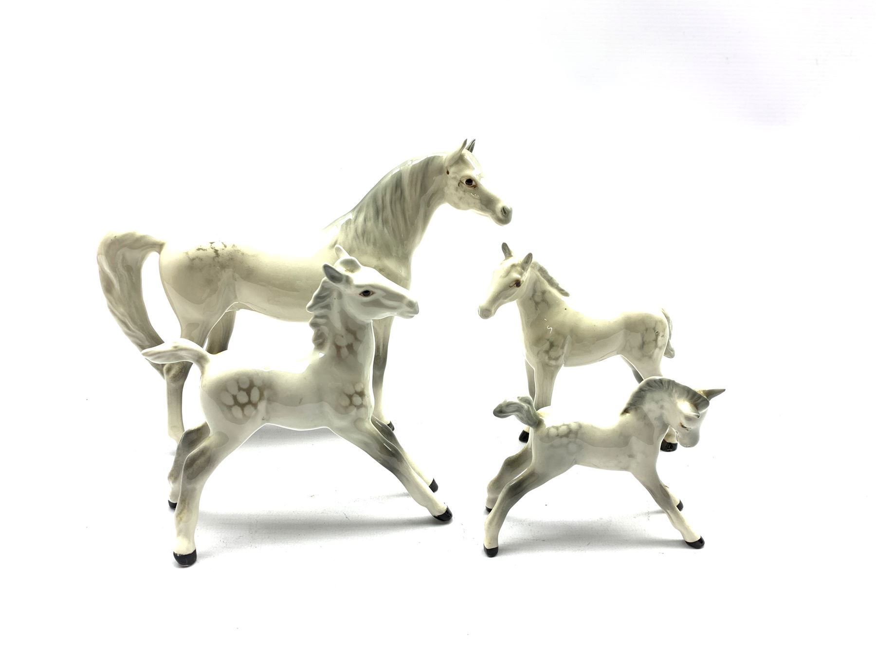 Beswick gloss horse models comprising Grey Arab 'Xayal' and three foals