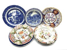 19th century blue and white pearlware plate decorated with The Camel pattern within pierced border