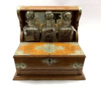 Victorian oak tantalus with silver-plated mounts
