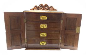 Late Victorian walnut specimen or cutlery cabinet with carved pediment