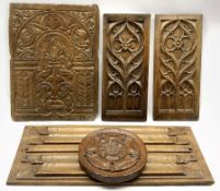 Pair of 19th Century oak panels carved with a floral design 39cm x 17cm