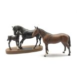 Beswick Connoisseur model 'Black Beauty and Foal' on plinth together with Beswick matt Bay horse (2)