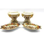 Pair of Royal Crown Derby Imari pattern oval shallow dishes L13.5cm and a pair of early 19th century