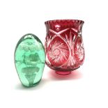 Victorian green glass dump with floral decoration