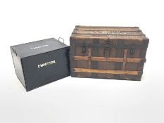 Early 20th century canvas covered and metal and wooden bound travelling trunk