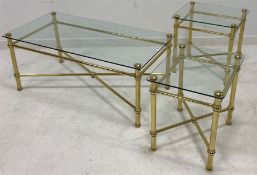 Late 20th century brass coffee table with glazed top (111cm x 56cm