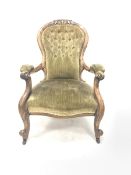 Victorian walnut open armchair