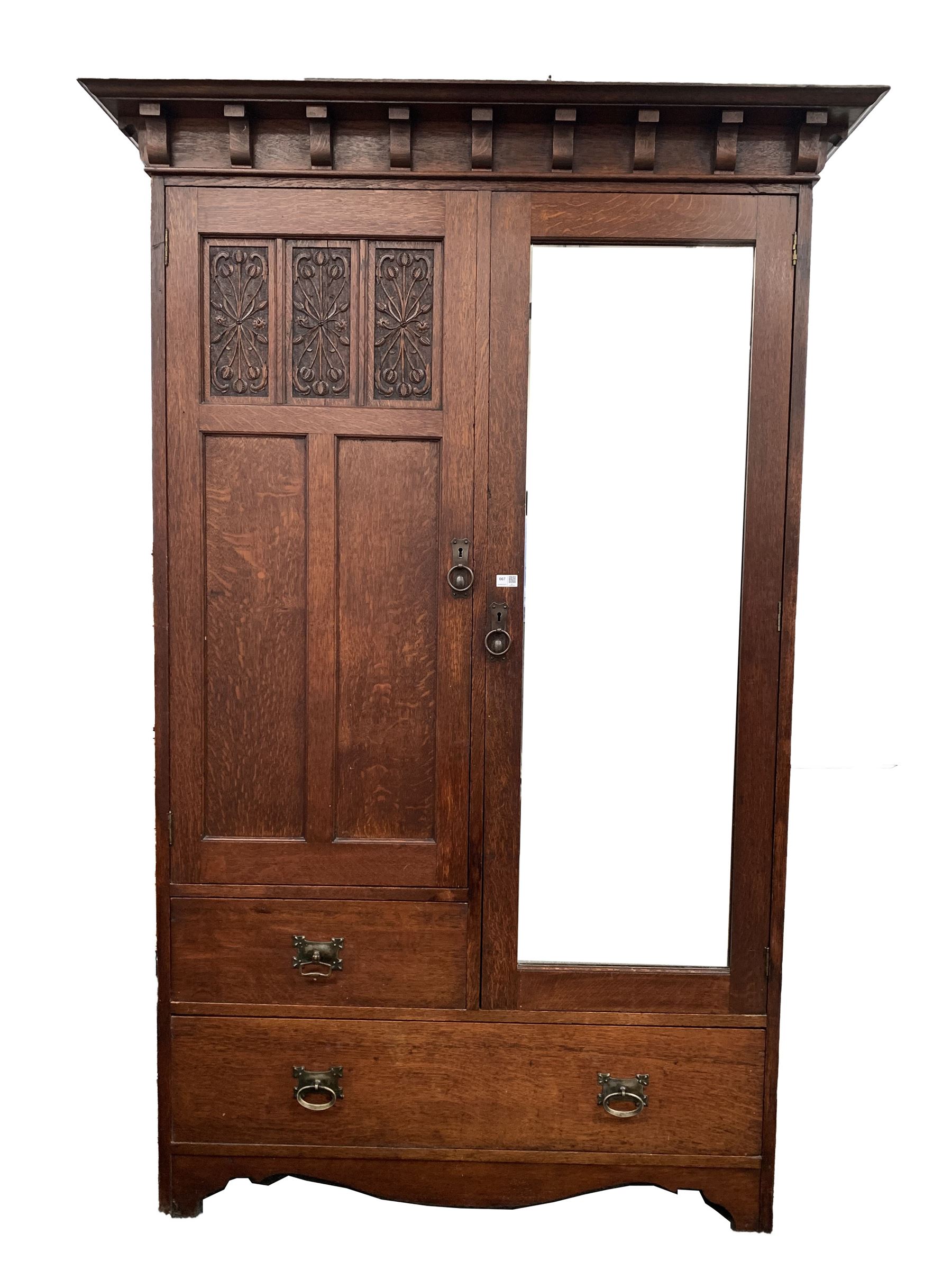 Edwardian oak double wardrobe