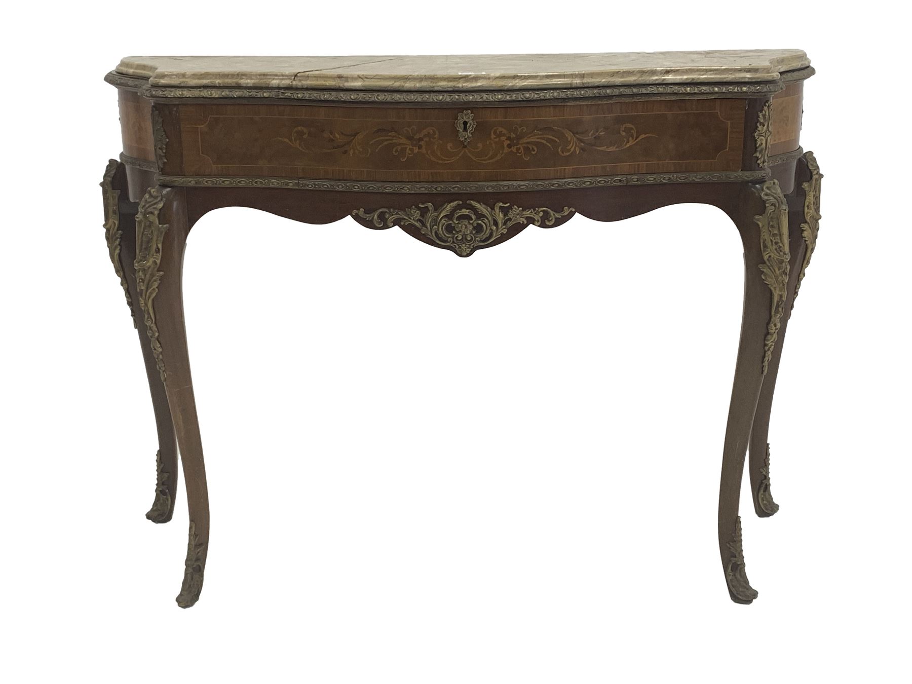 Mid 20th century French style walnut and mahogany veneered console table
