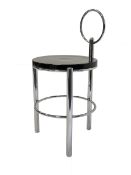 Modernist Bauhaus design stool with chrome frame and original black lacquer finish