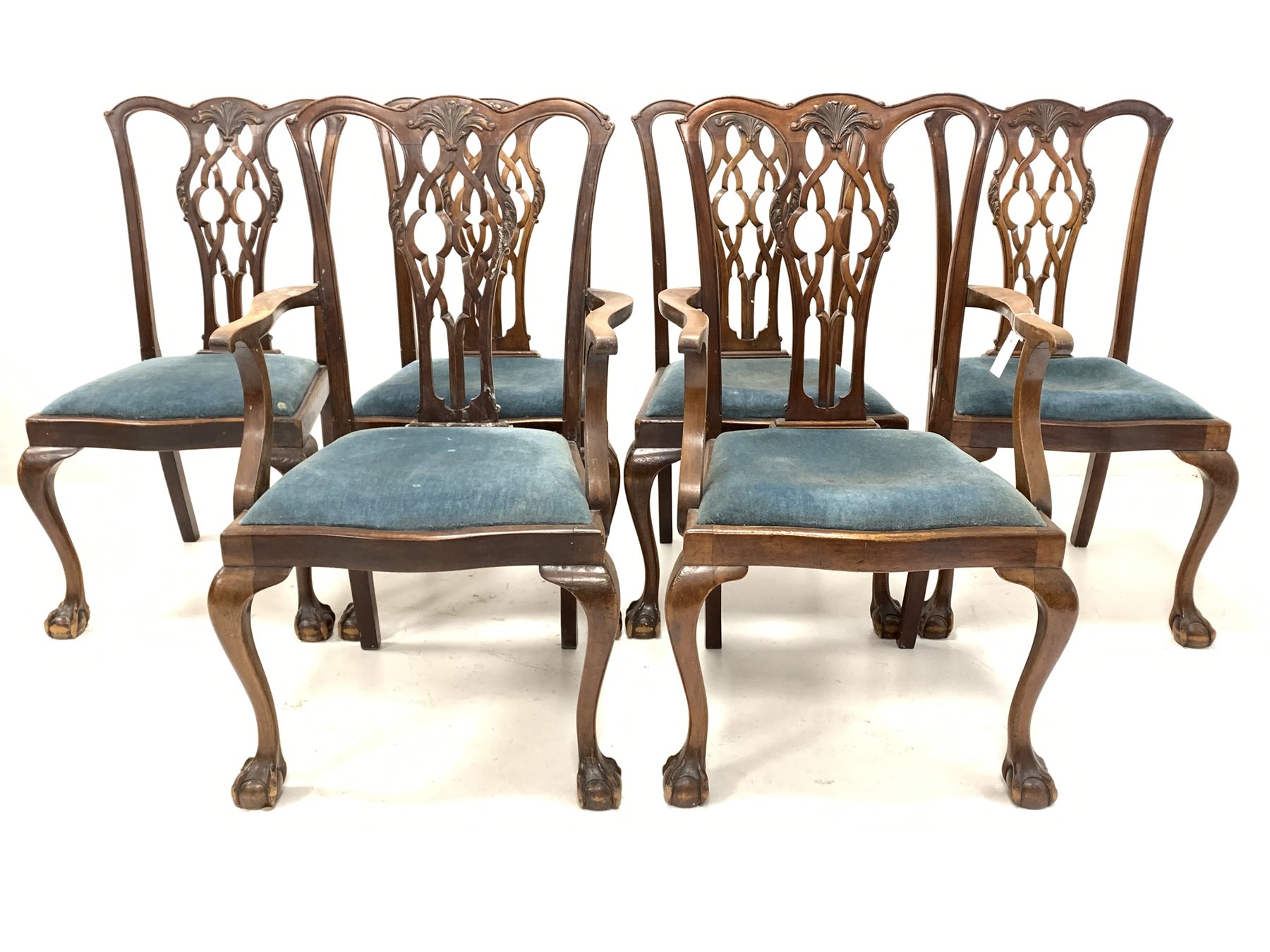 Set six (4+2) early 20th century mahogany Chippendale style dining chairs