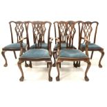 Set six (4+2) early 20th century mahogany Chippendale style dining chairs