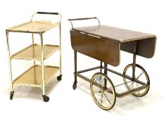 Mid 20th century hardwood two tier drop leaf drinks trolley with brass details (L86cm) and another d