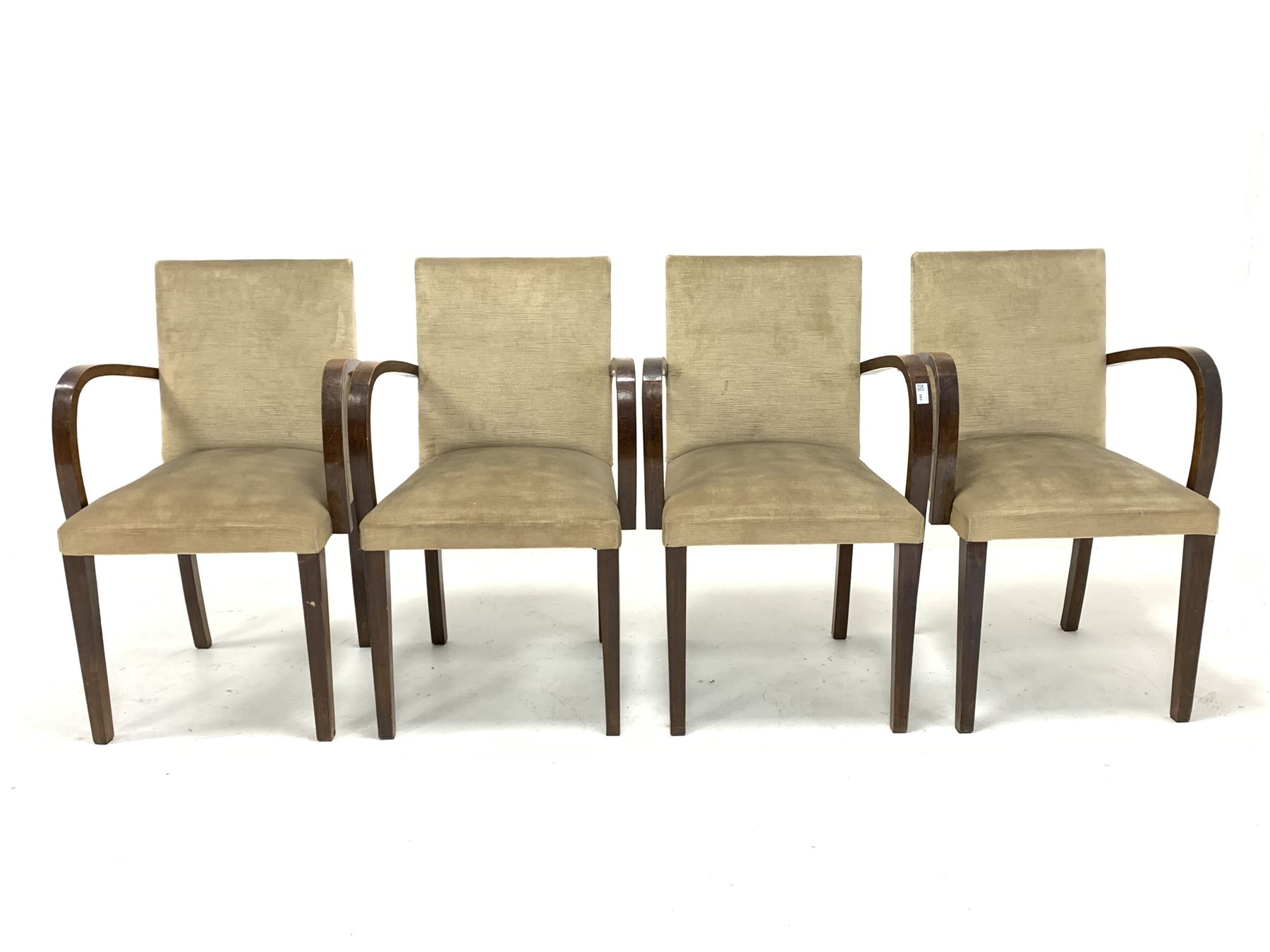 Set four early 20th century Art Deco oak elbow chairs