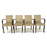 Set four early 20th century Art Deco oak elbow chairs