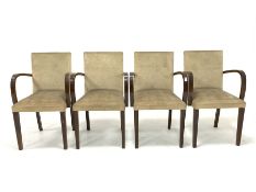 Set four early 20th century Art Deco oak elbow chairs