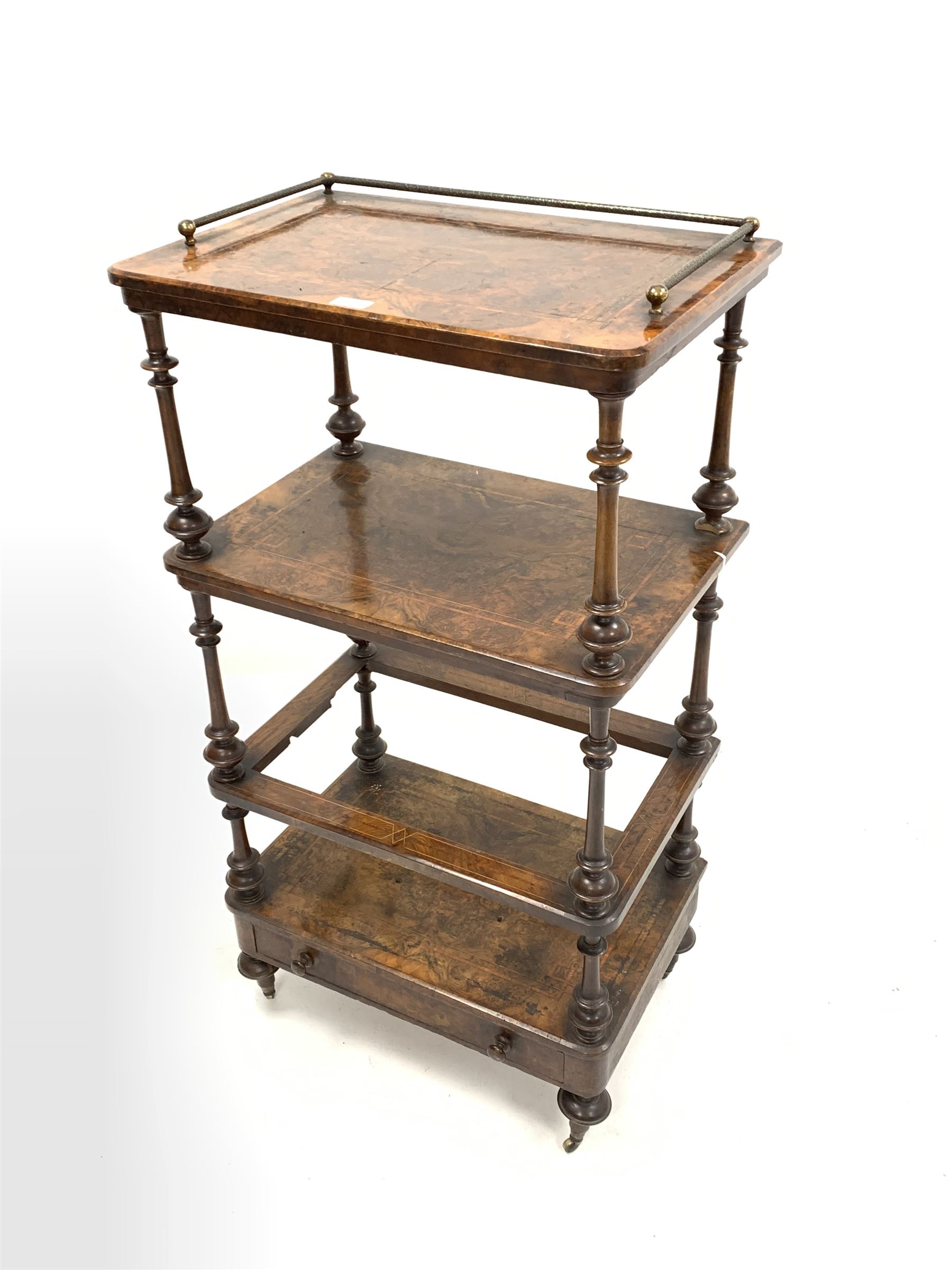 Victorian inlaid walnut Canterbury three tier whatnot - Image 2 of 3