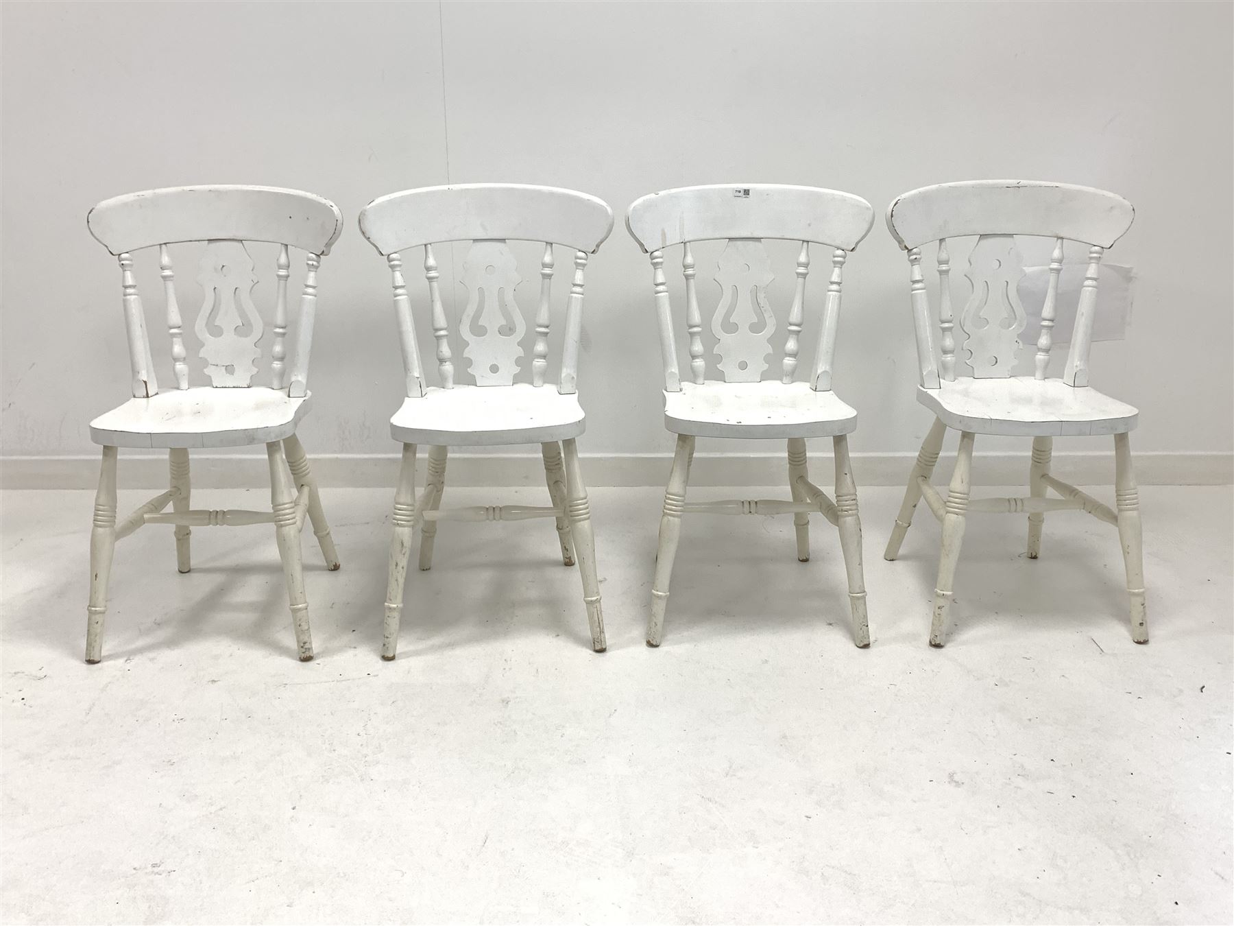 Set four white painted dining chairs