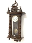 Late Victorian walnut and oak Vienna style wall clock