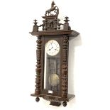 Late Victorian walnut and oak Vienna style wall clock