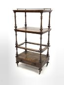 Victorian inlaid walnut Canterbury three tier whatnot