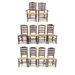 Matched set ten (8+2) 19th century ladder back dining chairs