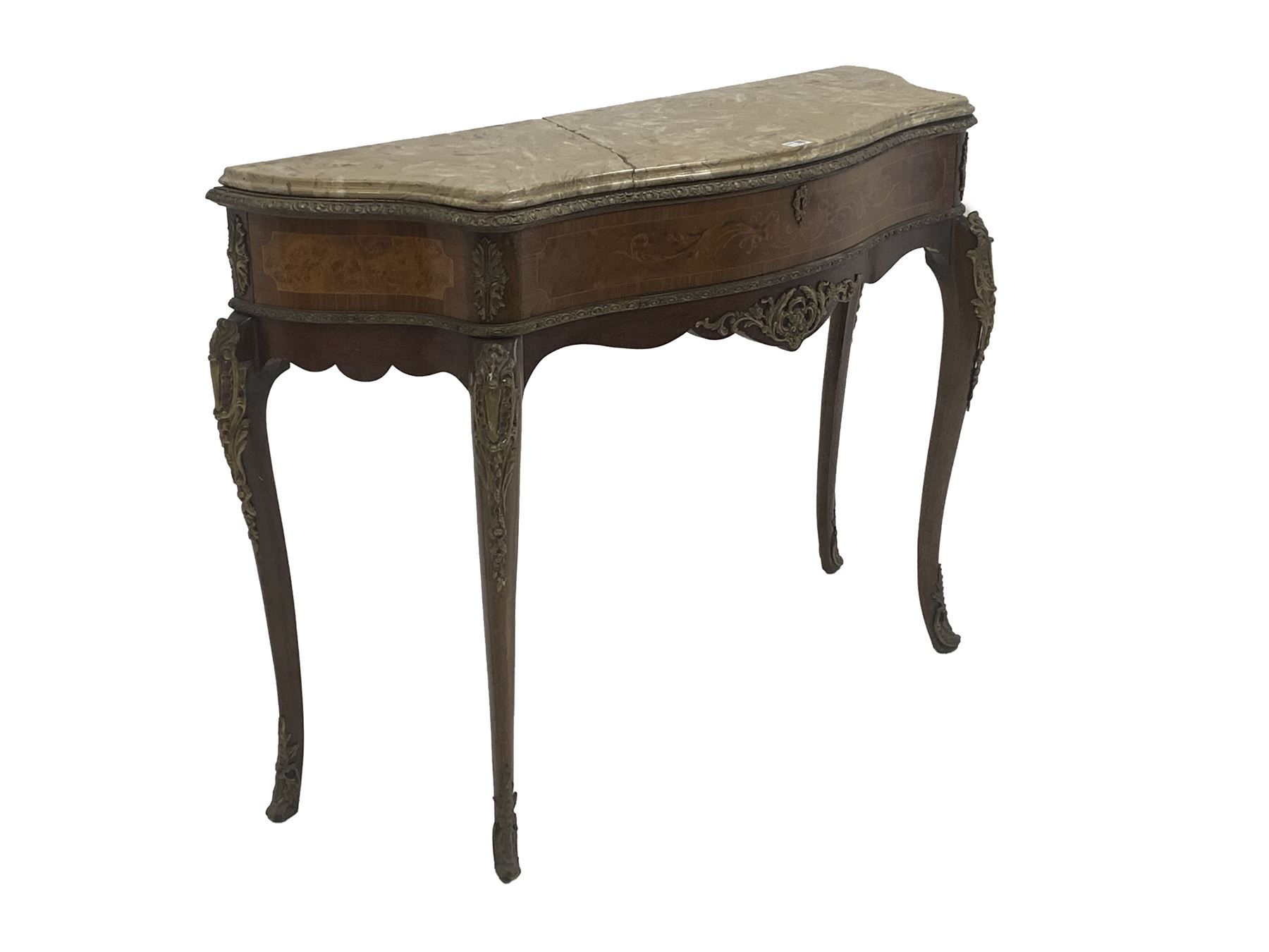 Mid 20th century French style walnut and mahogany veneered console table - Image 3 of 4