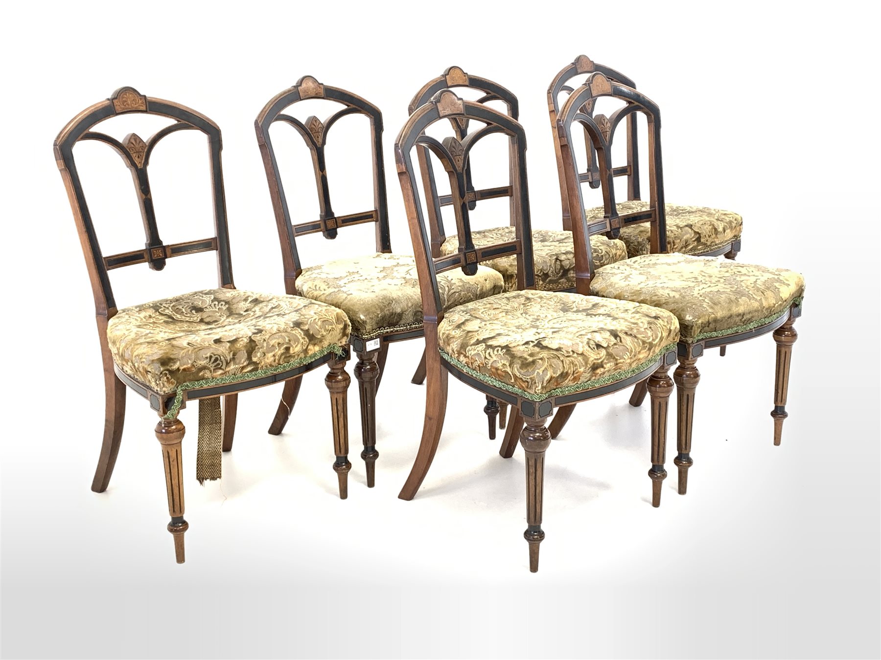 Set six late Victorian walnut and ebonised dining chairs - Image 2 of 4