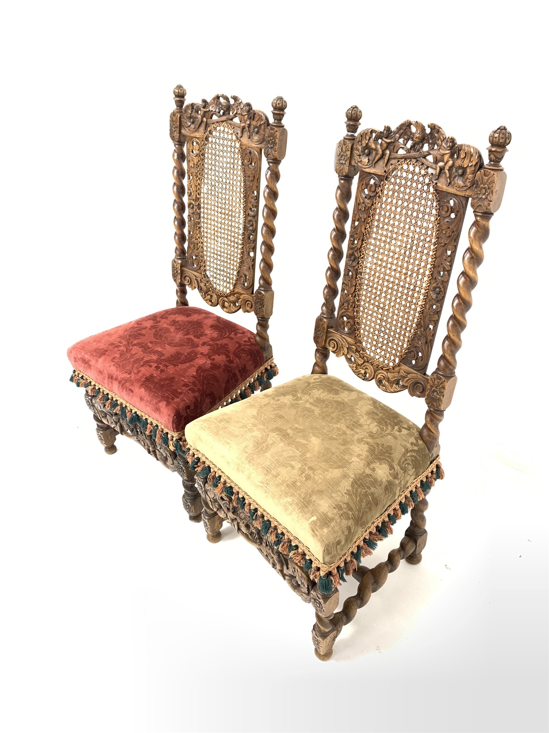 Pair of 19th century Carolean style walnut chairs - Image 3 of 5